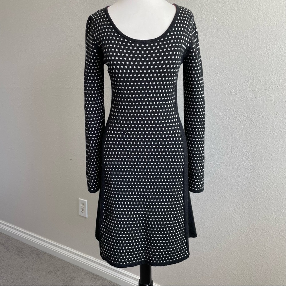 Krimson Klover Black and White Long Sleeve Wool Dress